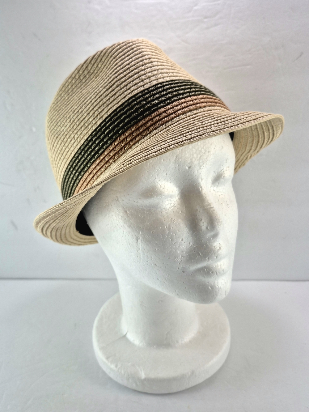 London Fog Braided Straw Trilby Fedora Hat with Striped Band Lightweight Unisex